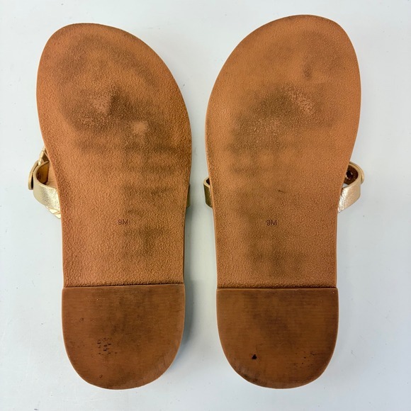 Jack Rogers Collins Slip-On Flat Sandals Womens 9M Gold Whipstitch Thong Sandals - Picture 5 of 5